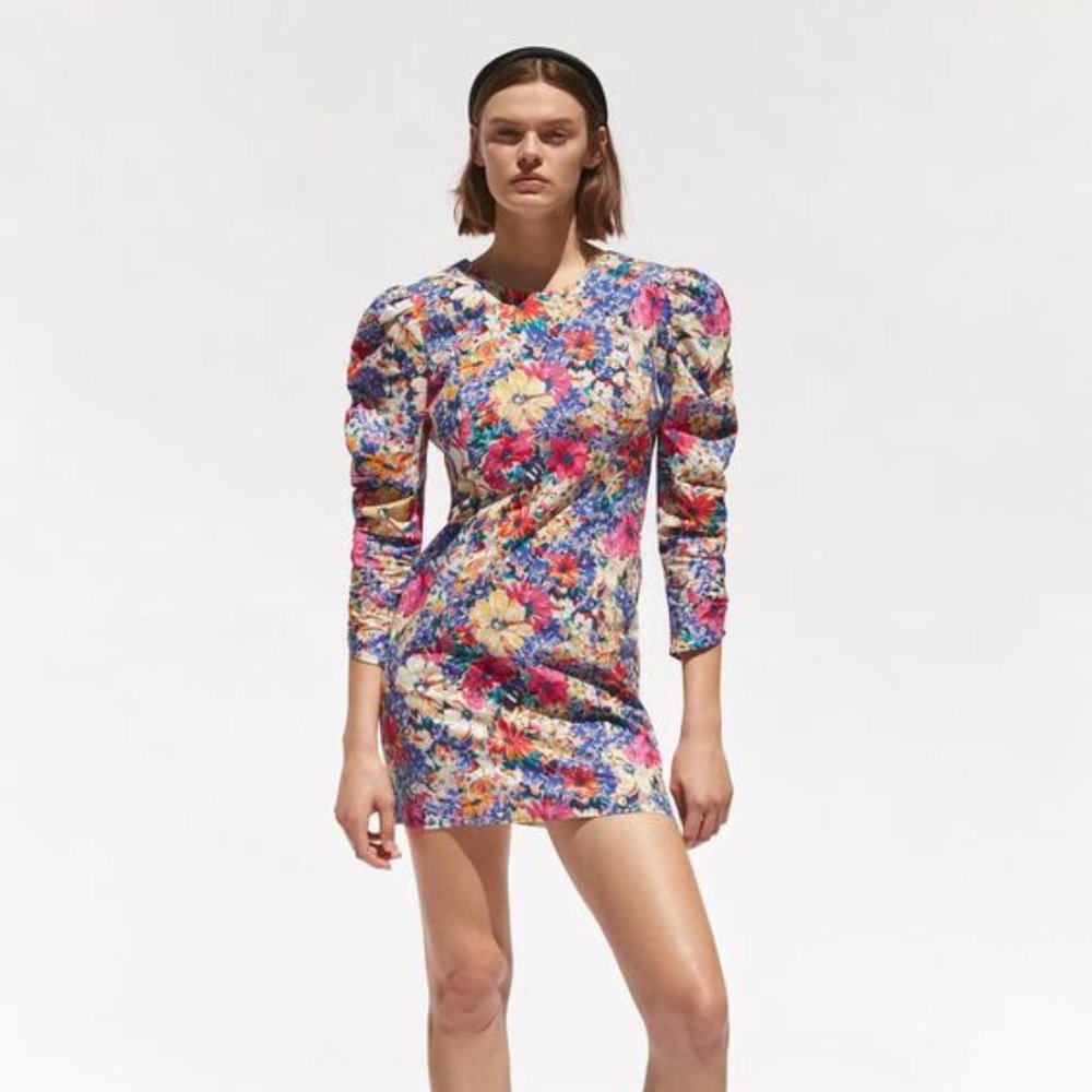 ZARA - Floral Printed Multi Color Mini Dress w V Back - Med